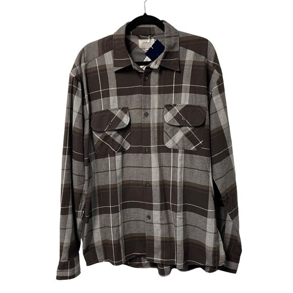 Shuttle Notes Master Cloth Shirt Shacket Button Up Brown Plaid Sz 4 Cotton Wool